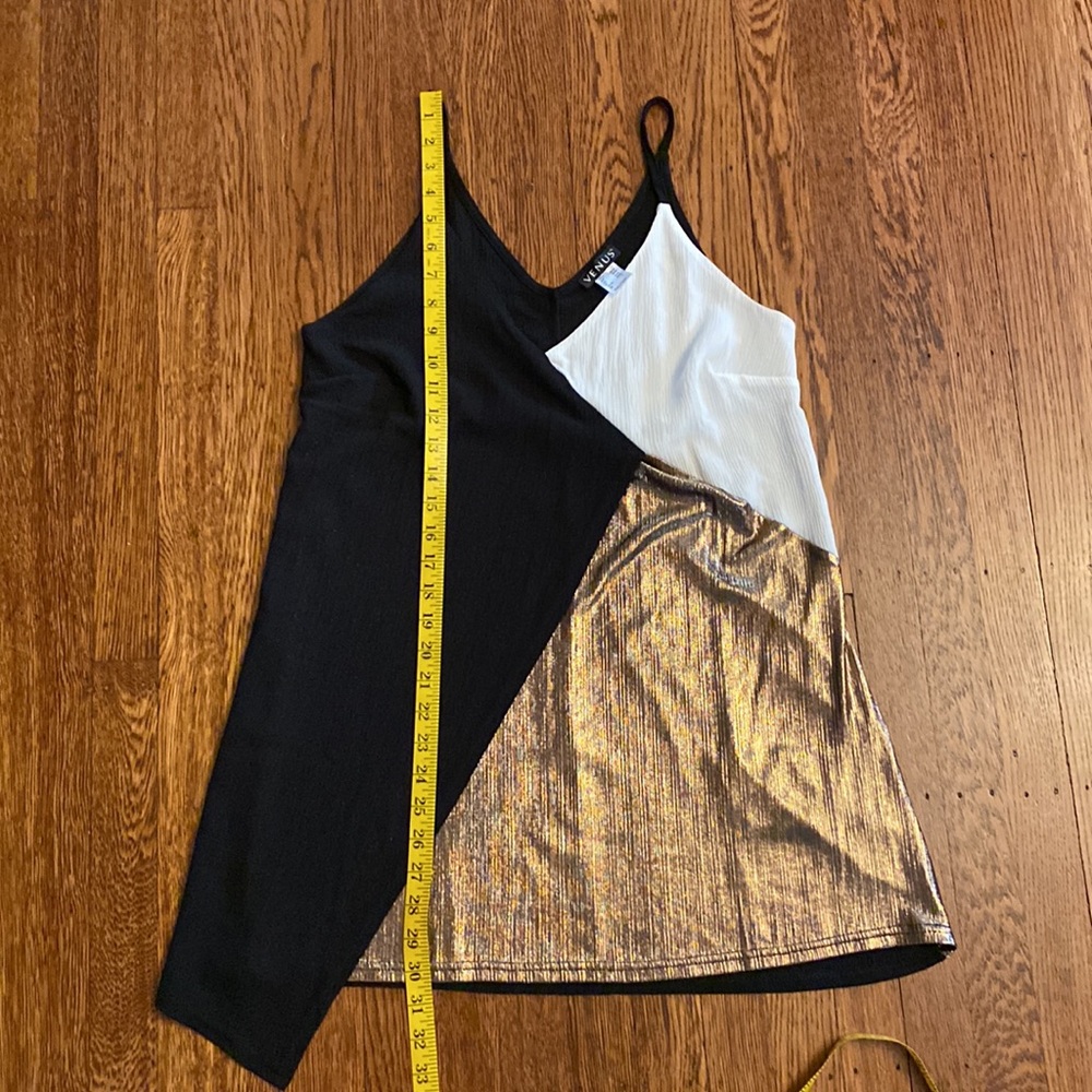Venus Small Black/Cream/Bronze Spaghetti Strap Wrap Detail Dress - Picture 6 of 9